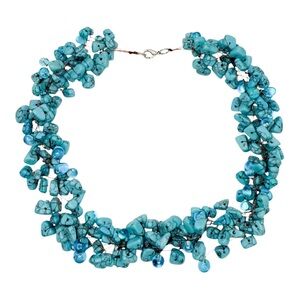 Clusters of Faux Turquoise Beaded on Wire Necklace